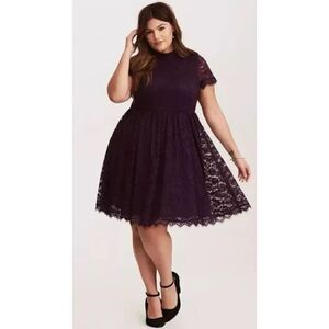 Torrid‎ Purple High Neck Lace Fit and Flare Knee Length Dress size 14